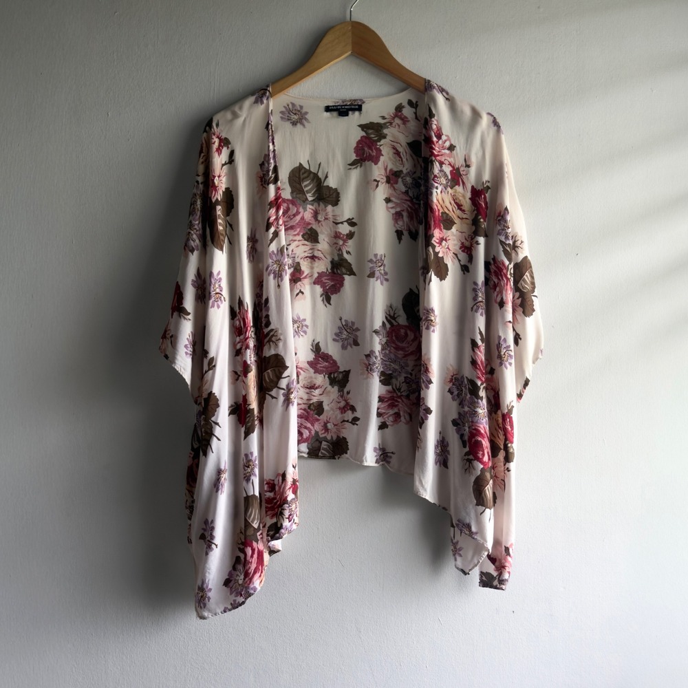 Brandy Melville Floral Kimono Cardigan Women One Size Cream Pink Boho Floral